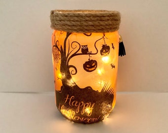 Halloween Luminary Light, Spooky Table Centerpiece, Orange and Black nightlight, Pumpkins, Halloween decor, Halloween home decoration