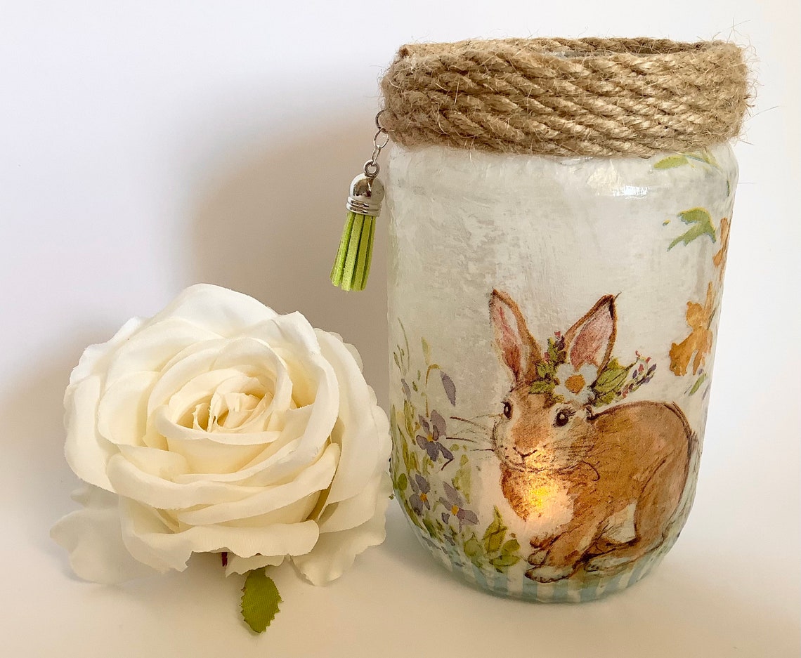 Bunny Jar Light Bunny Candle nightlight Spring home decor Etsy