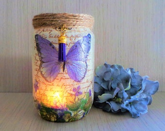 Butterfly Candle Holder, Jar Light, Butterfly Candle, Butterfly nightlight, Butterfly home decor, Butterfly gift, Butterfly Lantern, Jar