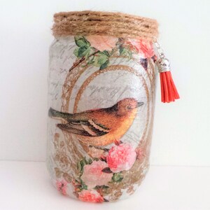 Chaffinch lantern, unique bird candle holder, grandmother gift, birthday gift her, decoupage gifts, bedroom night light, ornate bird light