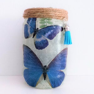 Butterfly Lantern Light: Upcycled Glass Jar Nightlight, Blue Room Decor