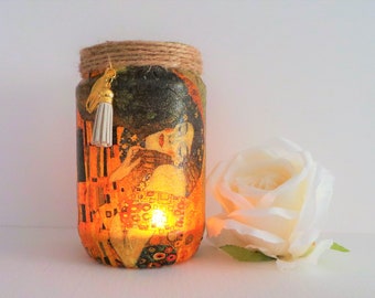 Klimt Kiss Light Up Jar: Decoupage Candle Holder