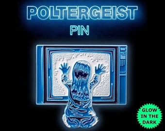 Poltergeist Horror Enamel Pin | Retro 80s Film | Glow In The Dark | They're Here Tobe Hooper Quote | Cult Classic Brooch