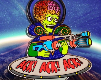 Mars Attacks Enamel Pin: Glitter Alien Leader, Sci-Fi Movie Gift