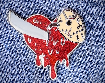 Jason Voorhees Horror Enamel Pin | Friday the 13th Heart | Horror Movie Pins | Lapel Pin | Camp Killer | Enamel Pins Movies | Horrorpins