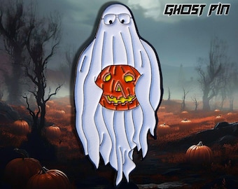 Halloween Ghost with Pumpkin Enamel Pin | Glow In The Dark | Horror |  Jack O' Lantern |  Spooky Geek Gift