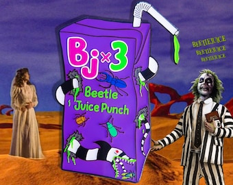 Beetlejuice Enamel Pin | Horror Hi-C Juice Box Betelgeuse | Tim Burton Gift | GLOW In THE DARK | Halloween Recently Deceased Lapel Jewelry