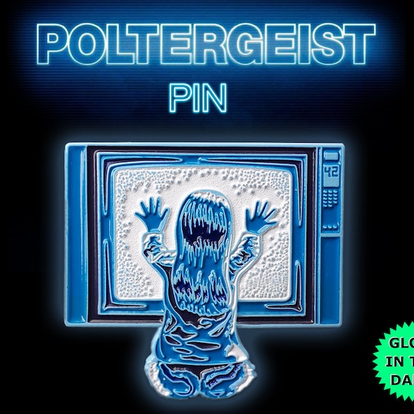 Poltergeist Horror Enamel Pin | Retro 80s Film | Glow In The Dark | They're Here Tobe Hooper Quote | Cult Classic Brooch