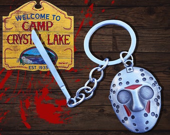Jason Voorhees Mask Friday the 13th Horror Keychain | Halloween Movie Film Pin | Camp Crystal Lake Killer Gift | Mask With Machete