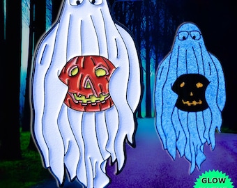 Glow-in-the-Dark Ghost Enamel Pin: Jack O' Lantern Halloween Horror