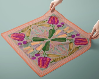 Louise Pepper Scarf Pink | Silk Scarf | Gift Ideas | Stocking Stuffers | Gift for Mom | Bag Accessory | Bandana | Headband