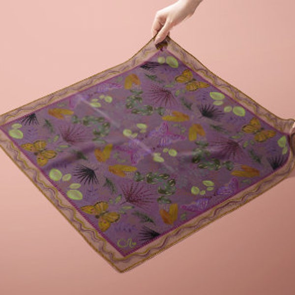 Carolyn Butterfly Scarf Purple | Silk Scarf | Gift Ideas | Stocking Stuffers | Gift for Mom | Bag Accessory | Bandana | Headband