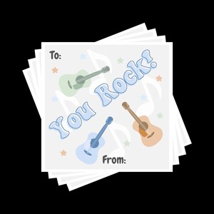 Guitare imprimable Saint-Valentin bleu – Cartes de Saint-Valentin pour enfants PDF – Saint-Valentin sur le thème de la musique – Téléchargement immédiat
