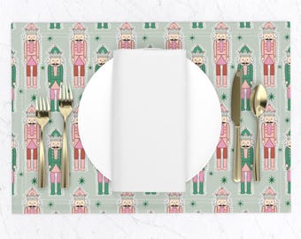 Red and Green Christmas Nutcracker Placemats (Set of 2) | Holiday Table Linens | Nutcracker Holiday Party