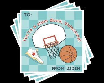 PERSONALIZED Teal Basketball Valentine Cards – Custom Sports Valentines – Slam Dunk Valentine’s Day Cards – Printable PDF