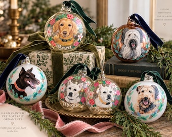 Custom Pet Portrait Ornament, Hand Painted Dog Christmas Ornament, Personalized Pet Gift, Custom Dog or Cat Ornament