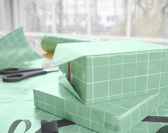Wrapping Papers, Grid Pattern Gift Wrap, Chic Present Wrapping, Holiday Gift Wrap, Modern Sage Green Wrapping Paper, Elegant Gift Wrap,