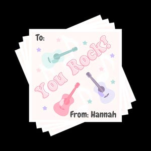 Personalisierte Gitarre Valentine Pink - Benutzerdefinierte Musik-Themen Kinder Valentine - You Rock Printable PDF