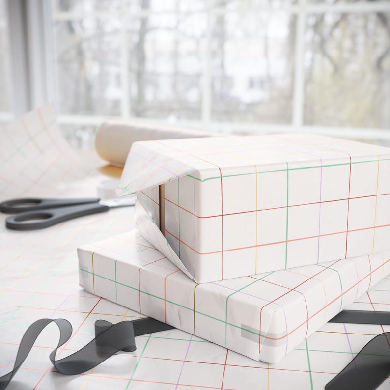 Christmas Rainbow Grid Wrapping Papers, Colorful Gift Wrap, Holiday Present Packaging, Festive Xmas Decor, Modern Design, Wrapping Supplies image 4