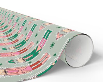 Toy Soldier Nutcracker Wrapping Papers, Christmas Gift Wrap, Folk Art Holiday Packaging, Red Pink Green Wrapping Sheets, Festive Gift