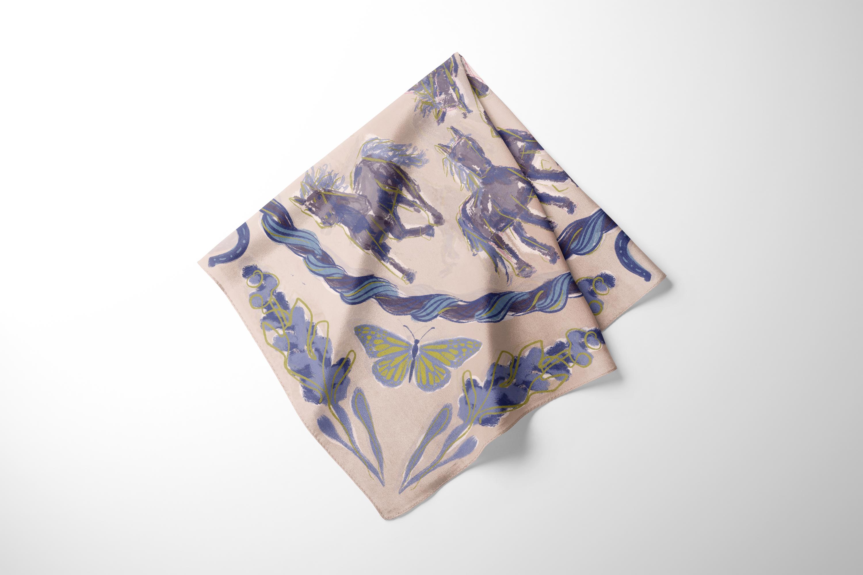 (Discontinued) Horses Silky Scarf Blue main image 1