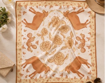 The Carolee Scarf - 26" Burnt Orange Longhorn Silk Scarf – Lightweight Texas Game Day Accessory