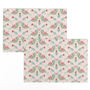 Pink and Green Christmas Turtledove Placemats (Set of 2) | Holiday Table Linens | Pink Holiday Party