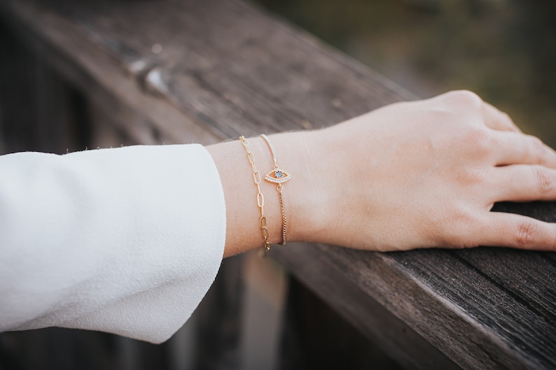 Gold Paperclip Non Tarnish Bracelet 14k Gold Fill Dainty Gold Christmas Gift for Her Rainbow Pendant Jewelry