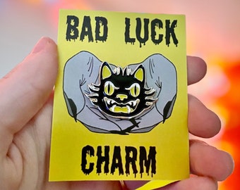Bad Luck Charm, Black Cat Soft Enamel Pin, Retro Cat Halloween Pin