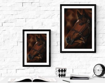 Brown Dark Bay Horse Wall Art | Equestrian Art Print | Realistic Equine Artwork | Farm Animal Wall Hanging | Farmhouse Horse Wall Decoration