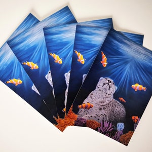 Snow Leopard Postcards Set Of Five / Surreal Snow Leopard Post Cards / Animal Postal Cards Set / Unique Wildlife Postcard / Leopard Cards