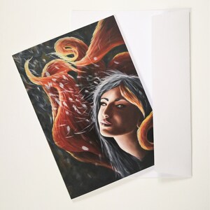 Grußkarten 4er Set | Fantasy Kunst Notizkarten für Wünsche | A6 Größe Karten Blanko Innen Umschläge enthalten | Grußkarten Pack Kitsune Art
