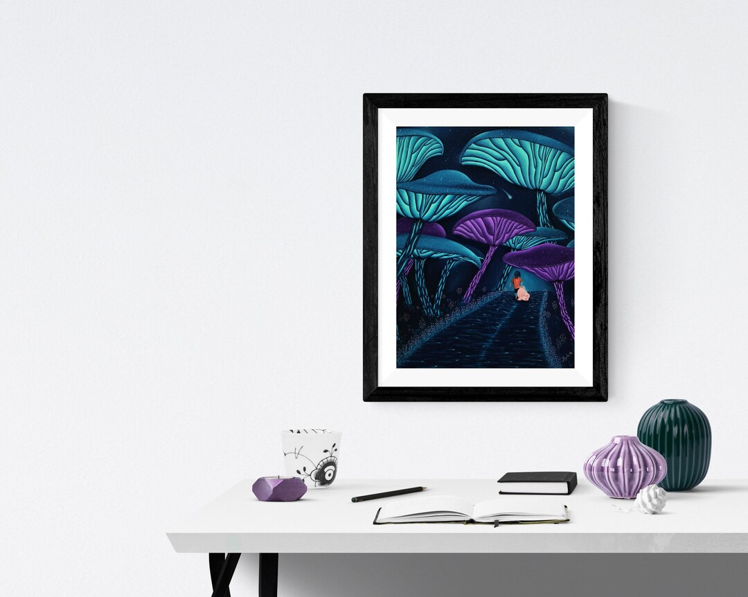Magical Mushroom Forest Original Painting | Glowing Mushrooms Pastel ...