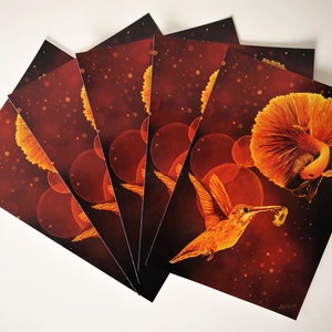 Juego de postales de peces y pájaros de cinco / Tarjetas postales románticas surrealistas / Juego de tarjetas postales de animales / Postal única de vida silvestre / Postales de fantasía