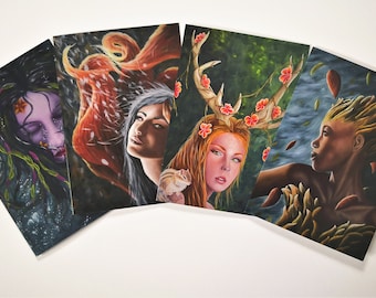 Greeting Cards Set Of 4 | Fantasy Notecards For Wishes | A6 Cards Blank Inside Envelopes Included | Greeting Cards Pack Fantasy Creatures