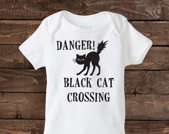 Halloween Shirts - Danger! Black cat crossing -  Boys Halloween Shirt -Girl Halloween Shirt