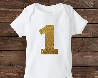 One Year old Birthday bodysuit  - Glitter Birthday Shirt - 1st Birthday shirt - First Birthday Shirt