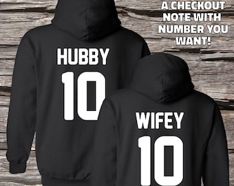 Hubby and Wifey (Custom Number) Hoodies Set - Matching Couple Hoodies - Couple Hoodies - Set of 2 Couple Hoodies