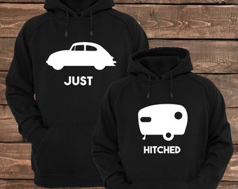 Just Hitched - Matching Couple Hoodies - Couple Hoodies - Set of 2 Couple Hoodies