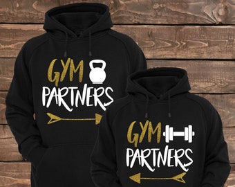 Gym Partners - Matching Couple Hoodies - Couple Hoodies - Set of 2 Couple Hoodies