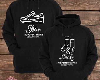 Shoe and Socks The Perfect Match Since (Custom Date) - Matching Couple Hoodies - Couple Hoodies - Set of 2 Couple Hoodies