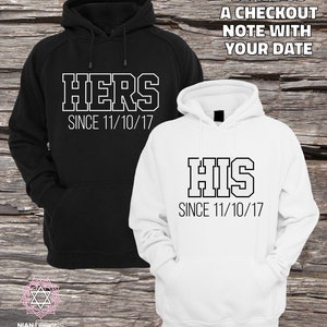 Hers and His custom date Couple Hoodies Matching Couple Hoodies Couple Hoodies Set of 2 Couple Hoodies image 2