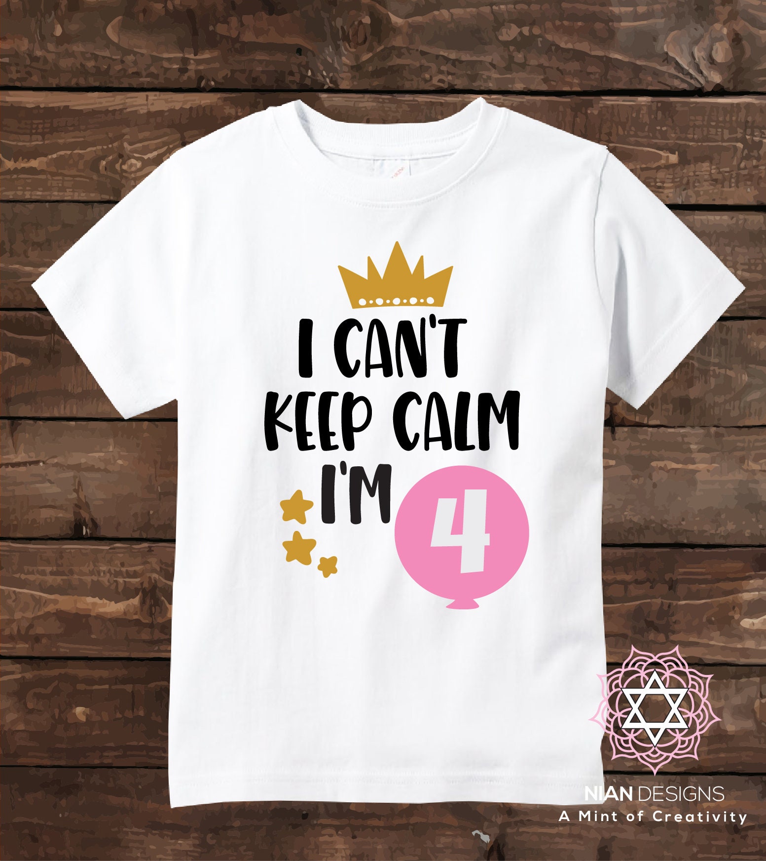 Kids 4th Birthday T-Shirt – 'I Can't Keep Calm I'm 4' Cake Design, Black, Size 4T - View #11