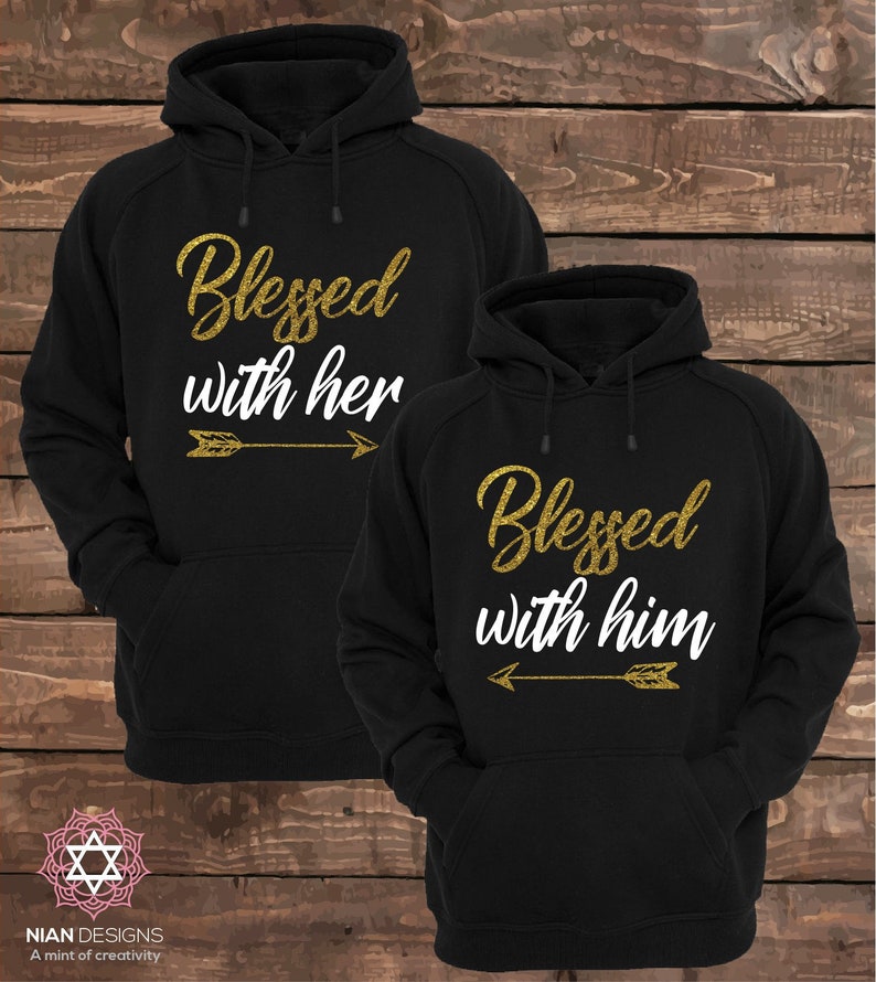 Blessed With Her and Blessed With Him Matching Couple Hoodies Couple Hoodies Set of 2 Couple Hoodies image 1