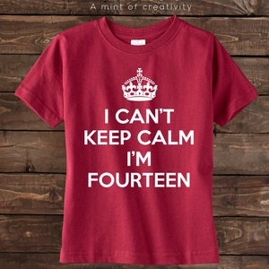 Fourteen Birthday Shirt I Can't Keep Calm I'm Fourteen Birthday Shirt 14th Birthday shirt Fourteen Year old shirt. image 4