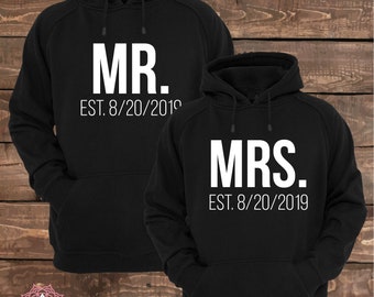 Mr. and Mrs. Est.(Custom Date) - Matching Couple Hoodies - Couple Hoodies - Set of 2 Couple Hoodies
