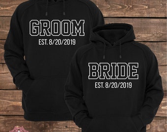 Groom and Bride Est.(Custom Date) - Matching Couple Hoodies - Couple Hoodies - Set of 2 Couple Hoodies