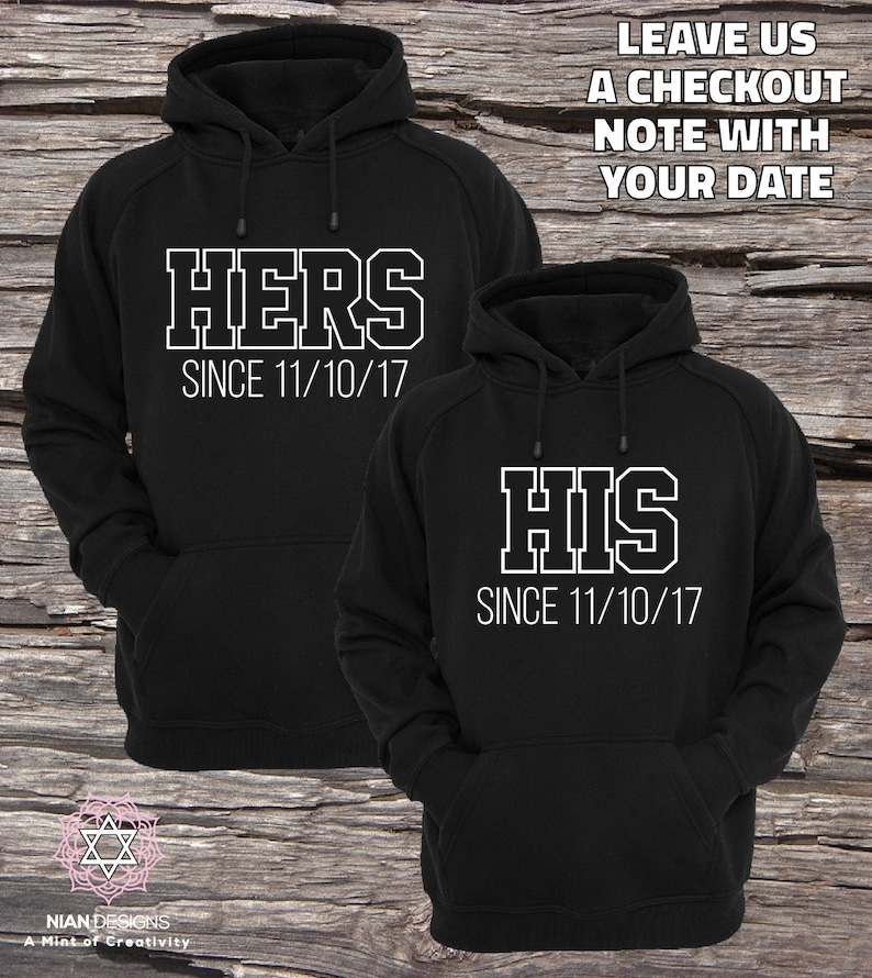 Hers and His custom date Couple Hoodies Matching Couple Hoodies Couple Hoodies Set of 2 Couple Hoodies image 1