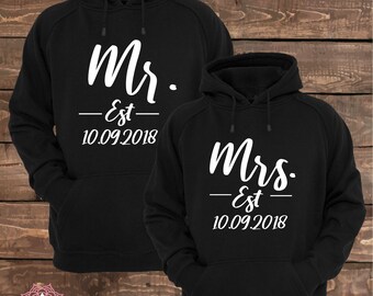 Mr. and Mrs. Est.(Custom Date) - Matching Couple Hoodies - Couple Hoodies - Set of 2 Couple Hoodies