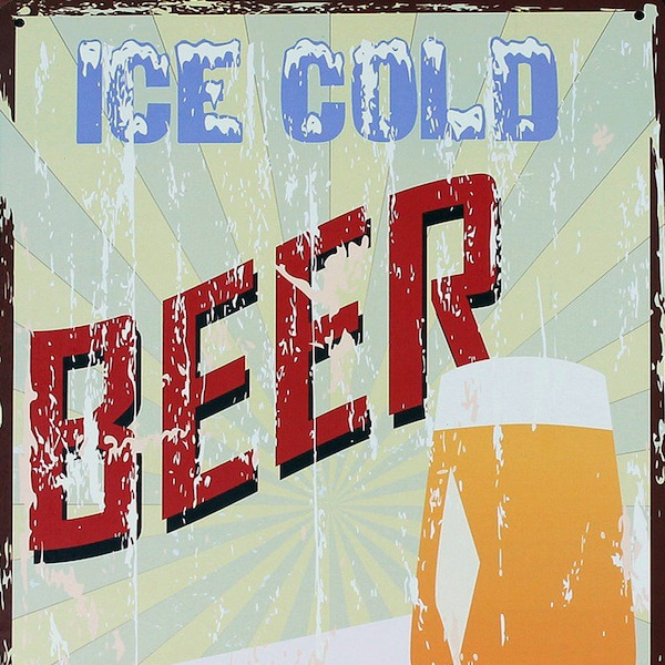 Ice Cold Beer On Tap, Retro Metal Sign/Plaque or Fridge Magnet Kitchen Gift Shabby Chic Pub Bar Man Cave